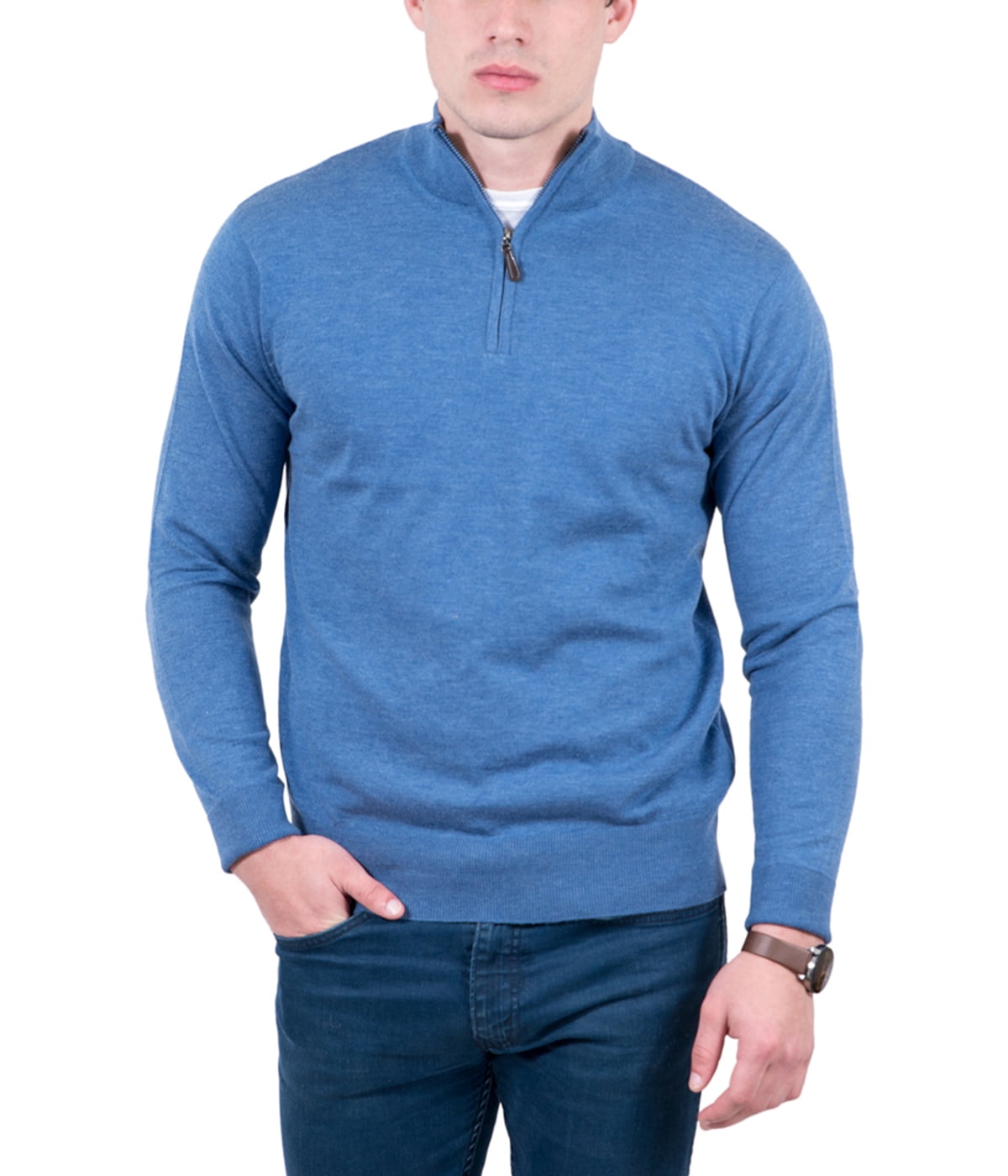 Real Cashmere Light Blue Half Zip Cashmere Blend Sweater Mens Sweater ...