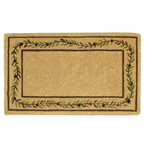 Heavy Duty Coir Doormat Olive Branch Border, Plain - 22" x 36"