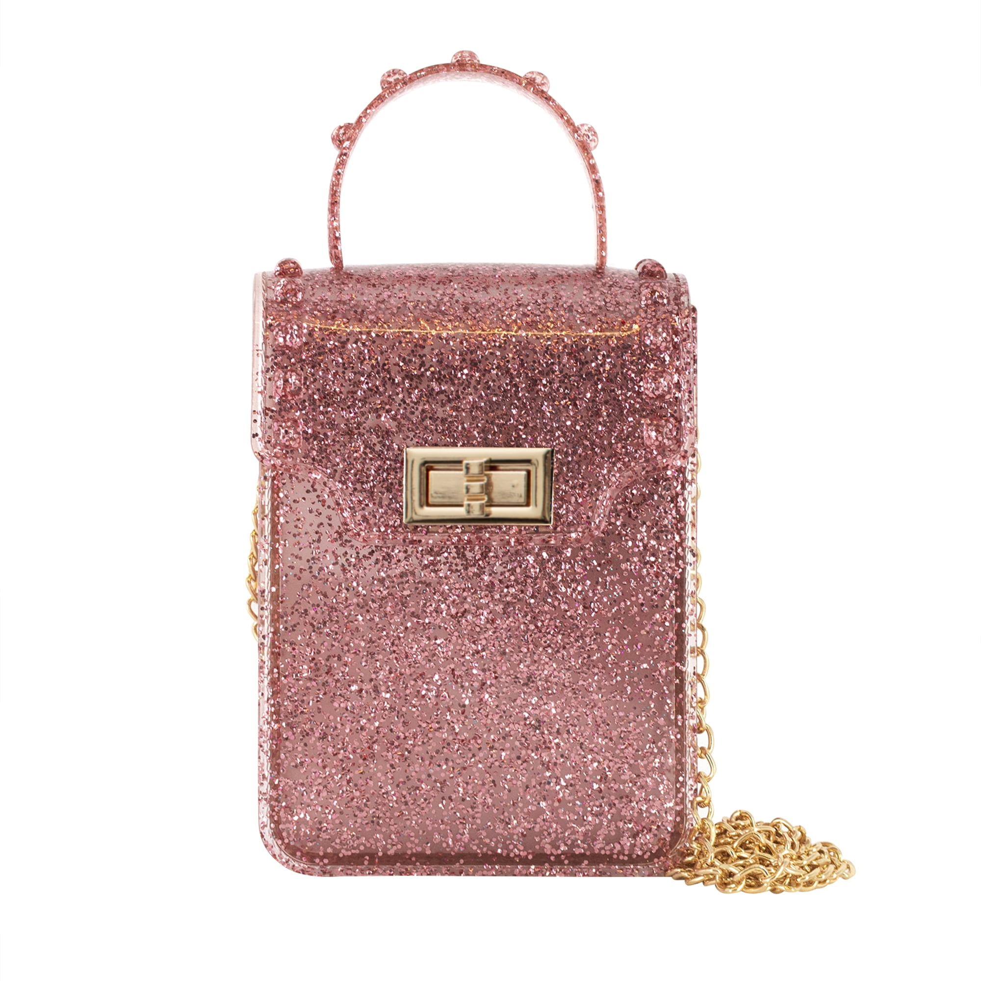 Olivia and Kate Women’s Small Rose Glitter Jelly Purse Crossbody Everyday Shoulder Bag