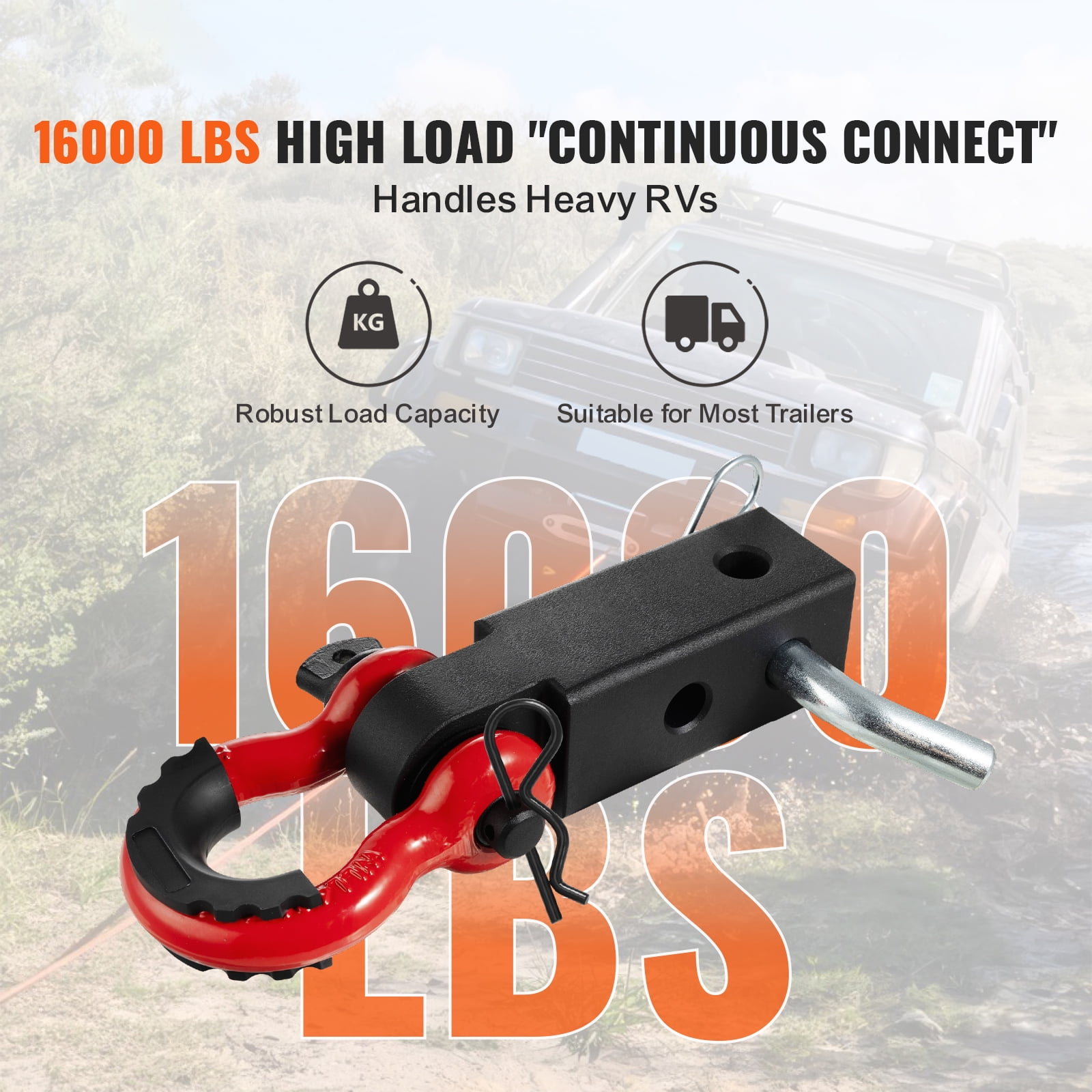 KFFKFF Hitch Receiver 2", with a 65900 lbs Capacity, Includes D Ring Shackle & Hitch Lock Pin, Durable Towing Gear for Trucks, Jeeps & Off-Road Recovery, Made of Aluminum Alloy