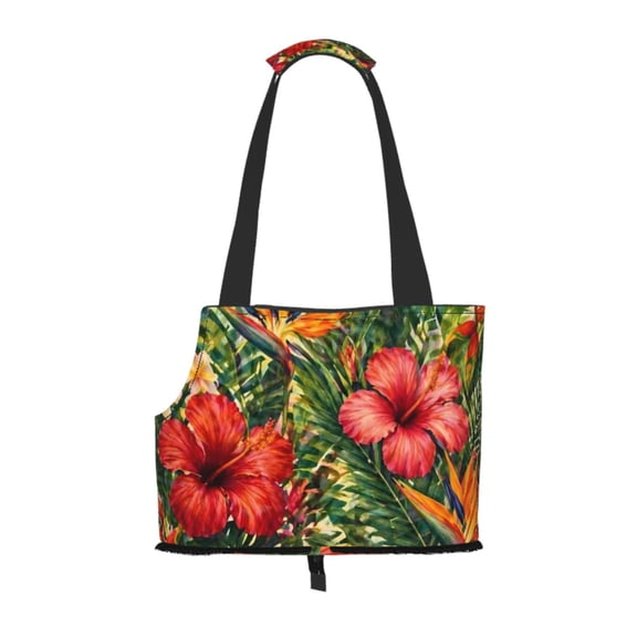 Tropical Floral Hibiscus Pet Tote Bag Lightweight Shoulder Bag for Shopping and Travel