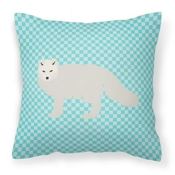 White Arctic Fox Blue Check Fabric Decorative Pillow, 18 x 18 in.