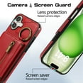 thumbnail image 5 of for iPhone 16 Plus Wallet Case with Card Holders for Women Girls, Crossbody Strap Zipper PU Leather Case with Finger Ring Protective Kickstand Designed for iPhone 16 Plus, Red, 5 of 10