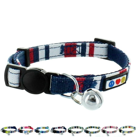 UPC: 0670579869942 | Pawtitas Pet Multicolor Cat Collar Safety Buckle Removable Bell Cat Collar Kitten Collar Blue / Red / White Cat Collar