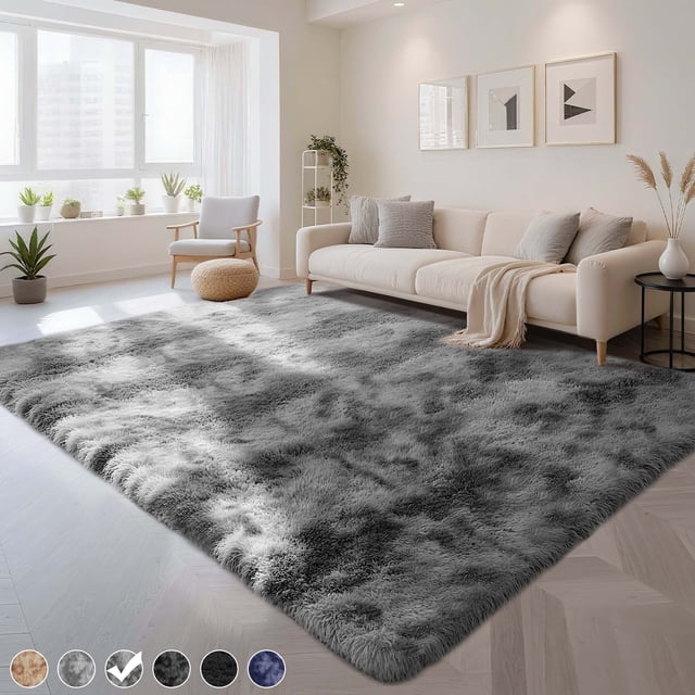 CozyDesg 8ft x 10ft Area Rugs, Soft Fluffy Area Rugs Floor Mat Floor Rugs for Living Room Bedroom Modern Decor Carpet, Dark Grey