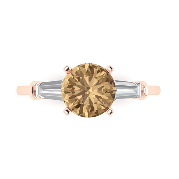 Three-Stone Engagement Ring for Women - 2ct Simulated Champagne Diamond in 14K Rose Gold Promise Ring