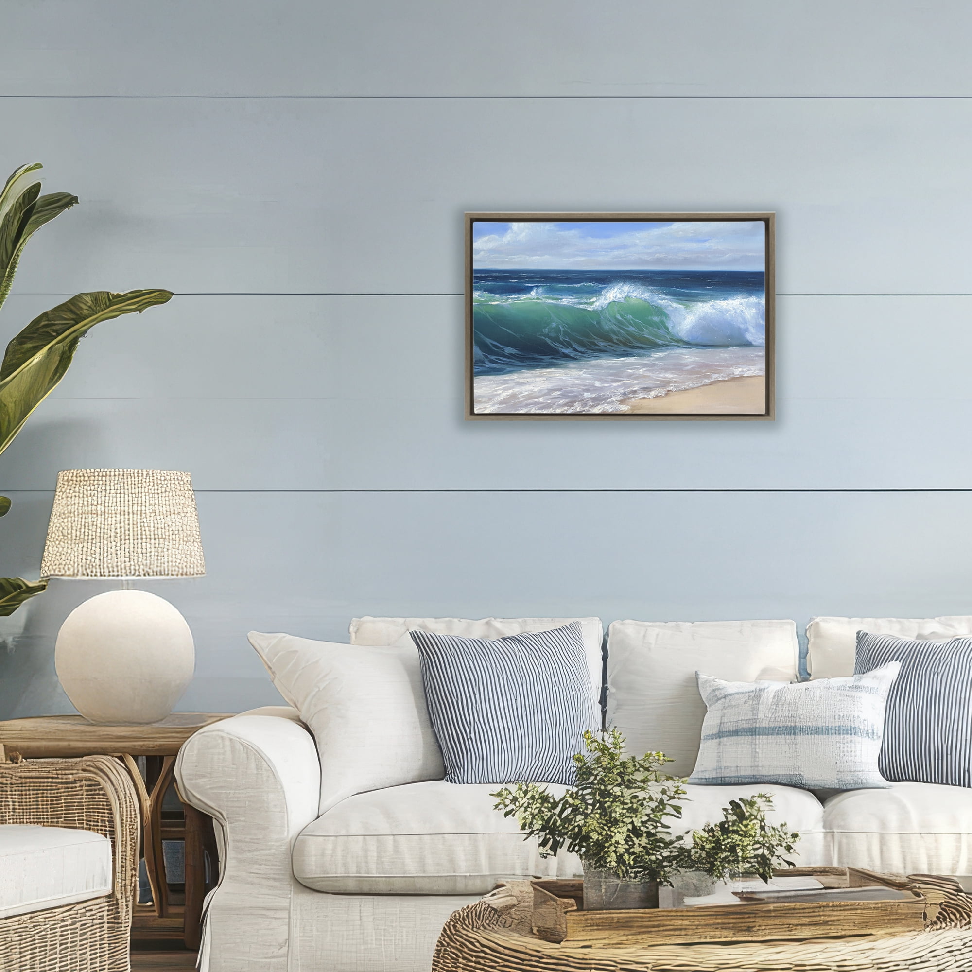 Stupell Industries Content Beach Waves Shore Brown Framed Floater Canvas Wall Art, design by Dimitri Sirenko