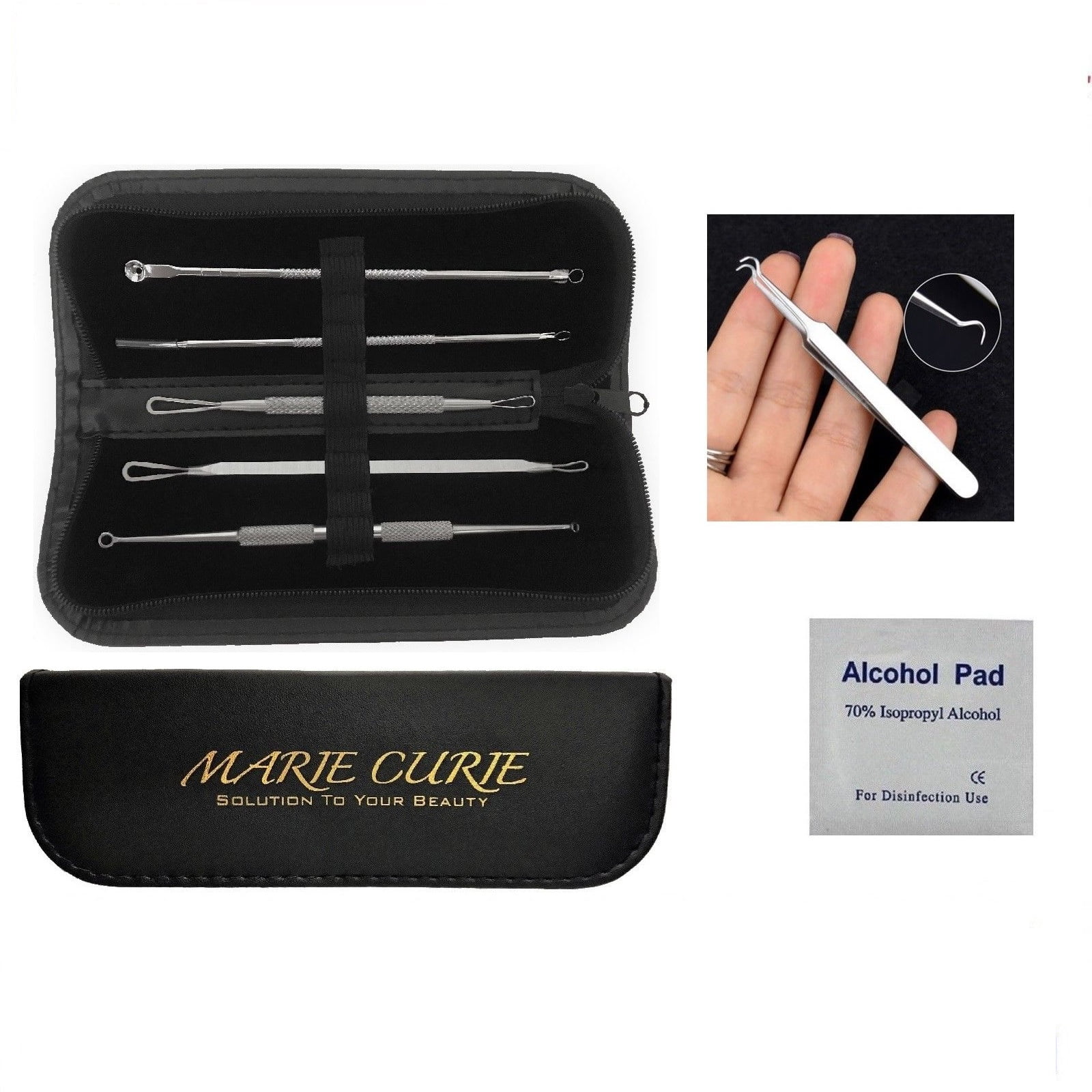 Blackhead Pimple Blemish Acne Extractor Remover Tool Kit Curved Tweezers, 6 Pieces