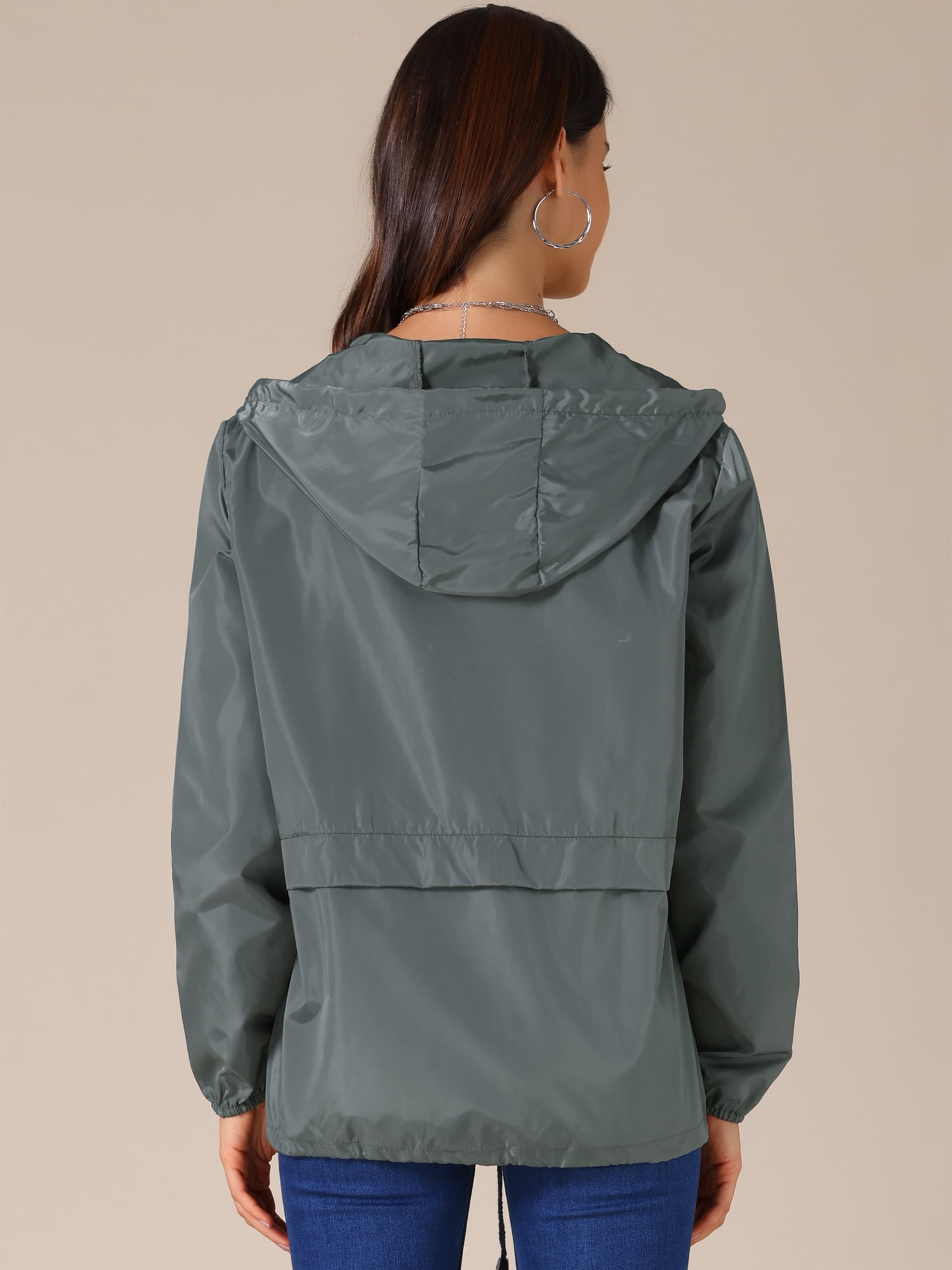 DARING DIVA Women's Lightweight Windbreaker Jacket with Hood Pockets S Dark Grey