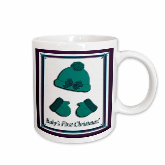 3drose, Green Cap and Mittens Babys First Christmas Poinsettia Bow, 11oz Mug