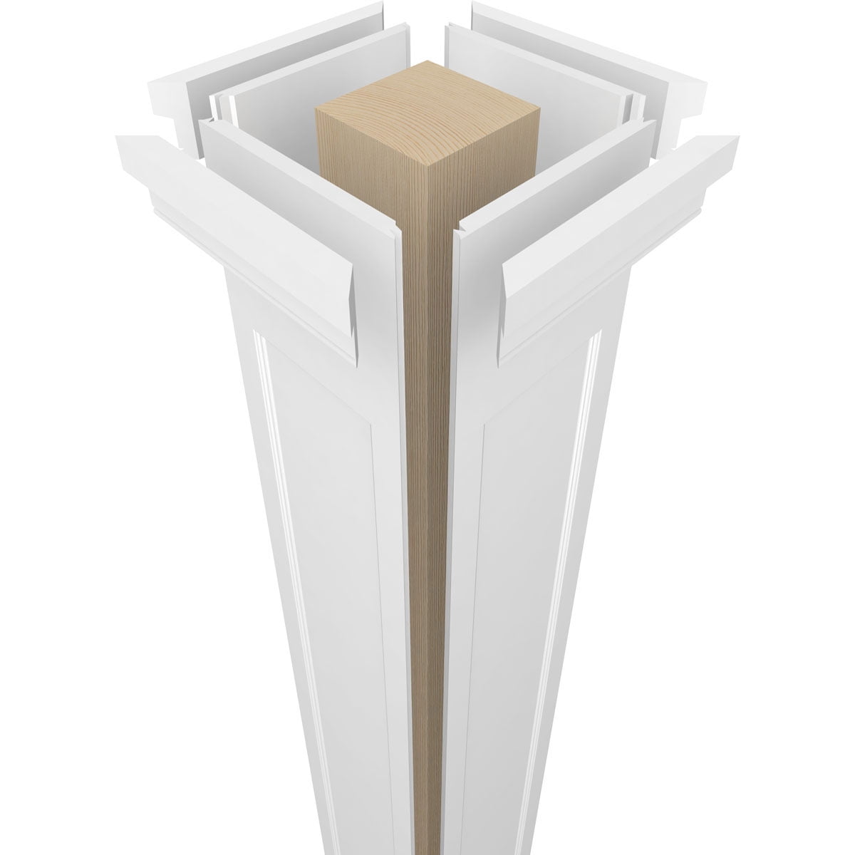 Ekena Millwork 8"W x 9'H Craftsman Classic Square Non-Tapered, Recessed Panel PVC Column Kit, Prairie Capital & Prairie Base