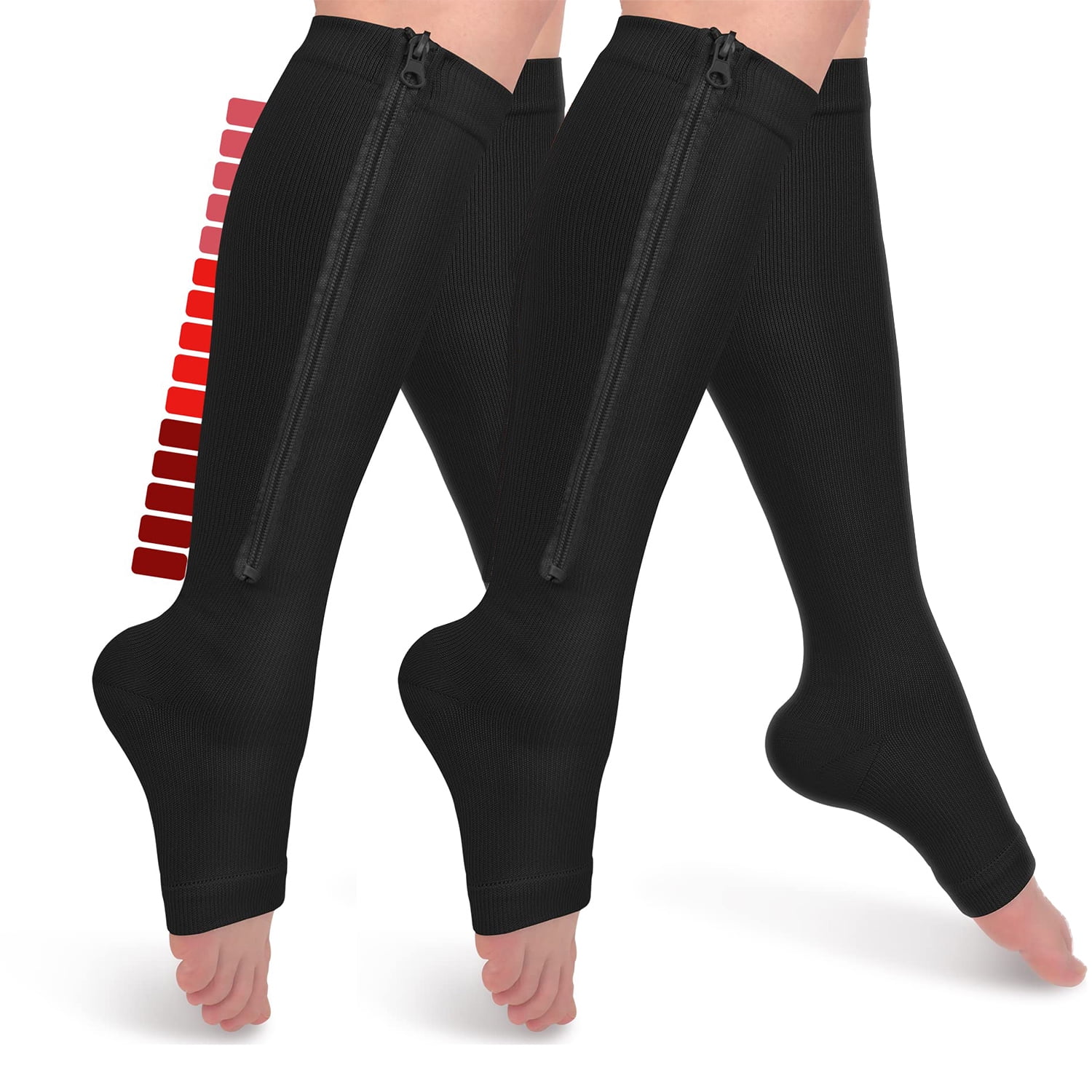2 Pairs Open Toe Zipper Copper Compression Socks for Women & Men