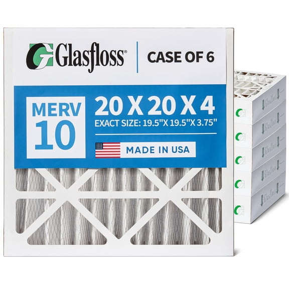 6 Pack of 20x20x4 MERV 10 Pleated 4" Inch Air Filters by Glasfloss. Actual Size: 19-1/2 x 19-1/2 x 3-3/4