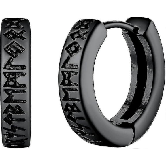 Norse Viking Runes Hoop Earrings For Men Women 12mm Huggie Hoops With Delicate Gift Packaging