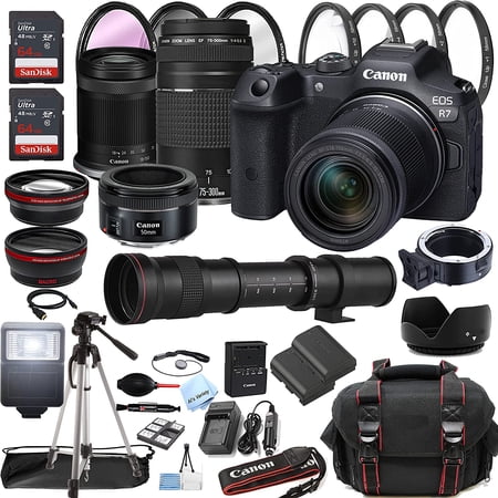 Canon EOS R7 Mirrorless Digital Camera with Case, Tripod, Memory and More (International Version)