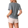 thumbnail image 3 of INSPIRE CHIC Women's Pajama Tops Soft Comfy Pajama Shirts V-Neck Short Sleeve Sleep Tops M Grey, 3 of 5