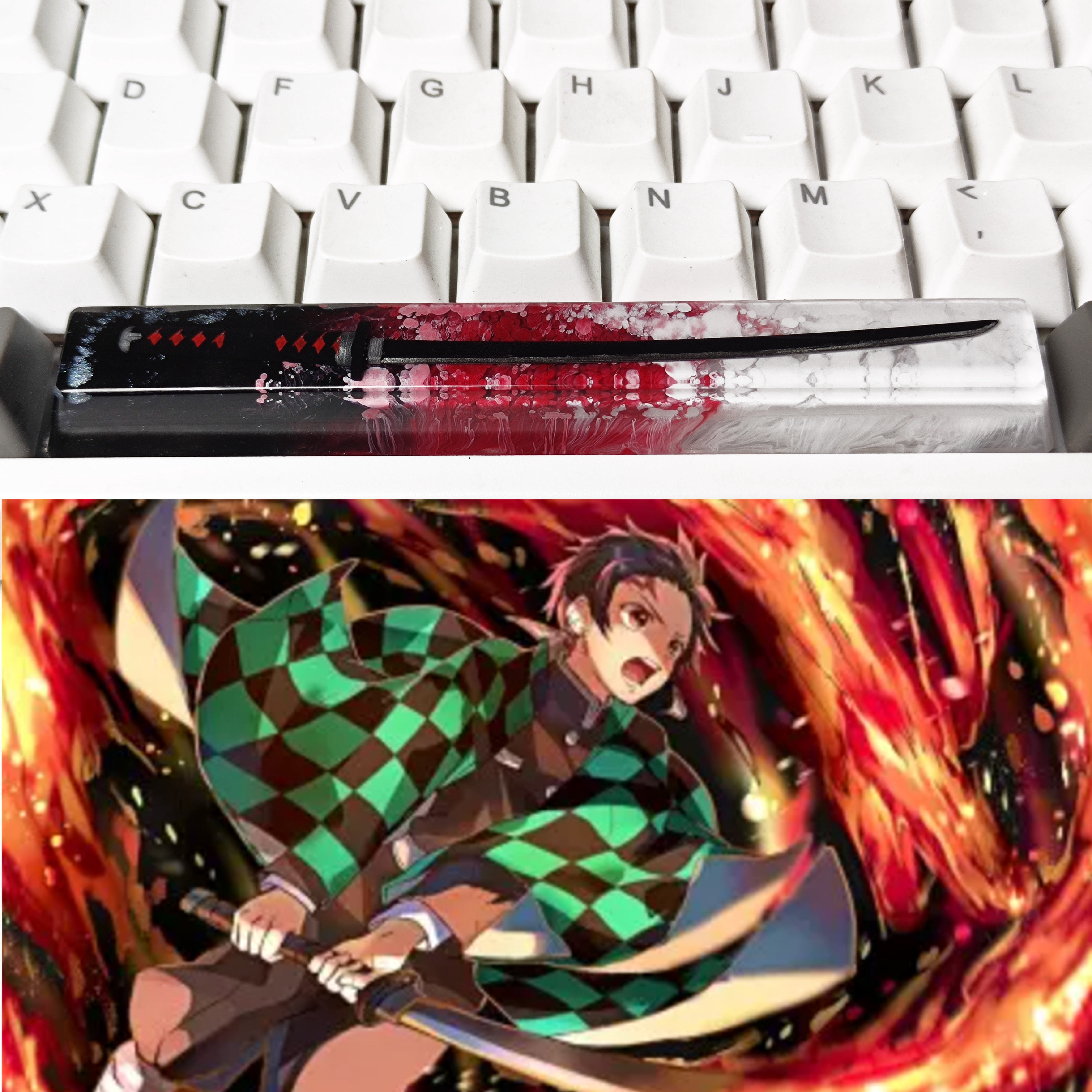 Demon Slayer Inspired Resin Artisan Spacebar Keycap, 6.25u Handmade Drip Resin Key for Mechanical Keyboard, Unique Birthday Gift for Men