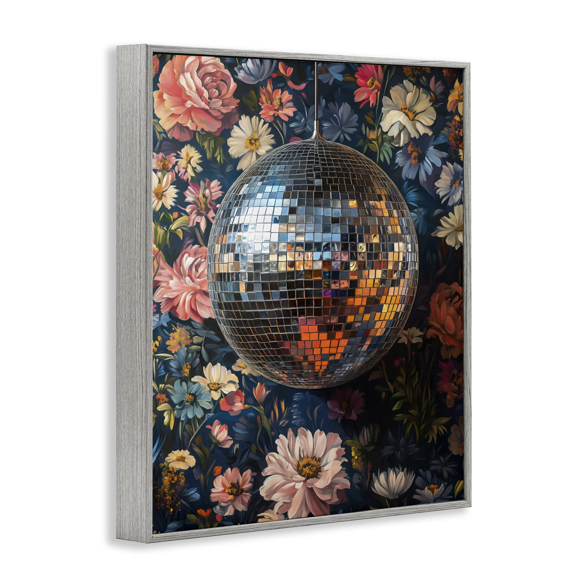 Stupell Industries Floral Disco Ball Reflection Gray Framed Giclee Art, design by LSR Design Studio