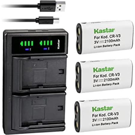Kastar 3-Pack CR-V3 Battery and LTD2 USB Charger Replacement for EPSO PHOTOPC 2100Z PHOTOPC 3000Z PHOTOPC 3100Z PHOTOPC 700 PHOTOPC 750Z PHOTOPC 800 PHOTOPC 850Z PHOTOPC 900Z
