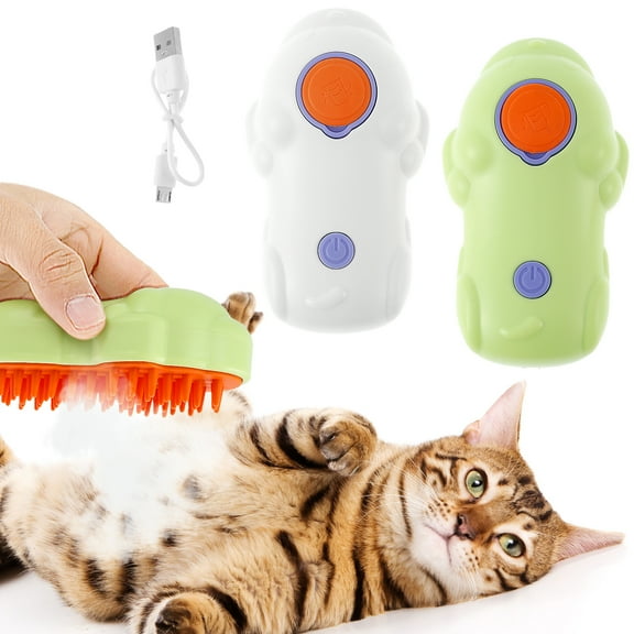 2Pcs Cat Steam Brush 150mah Rechargeable Steamy Pet Brush Efficient Spray Cat Brush Portable Steaming Grooming Brush Multifunctional Dog Massage Brush Soft Brush Teeth for Pets Massage Shedding