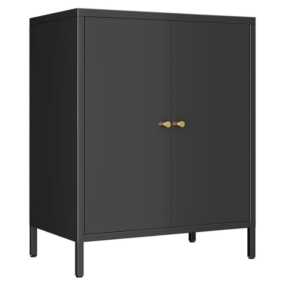 Small 2 Metal Storage Side Buffet Cabinet for Bed Room,Living Room,Entryway,Hallway,Home,Hotel,Office,Garage,Kitchen,1 Removable Shelf. (Metal Door, Black)