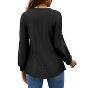 Fantaslook Eyelet Blouses for Women Dressy Casual Long Sleeve Shirts Crew Neck Fall Trendy Tops