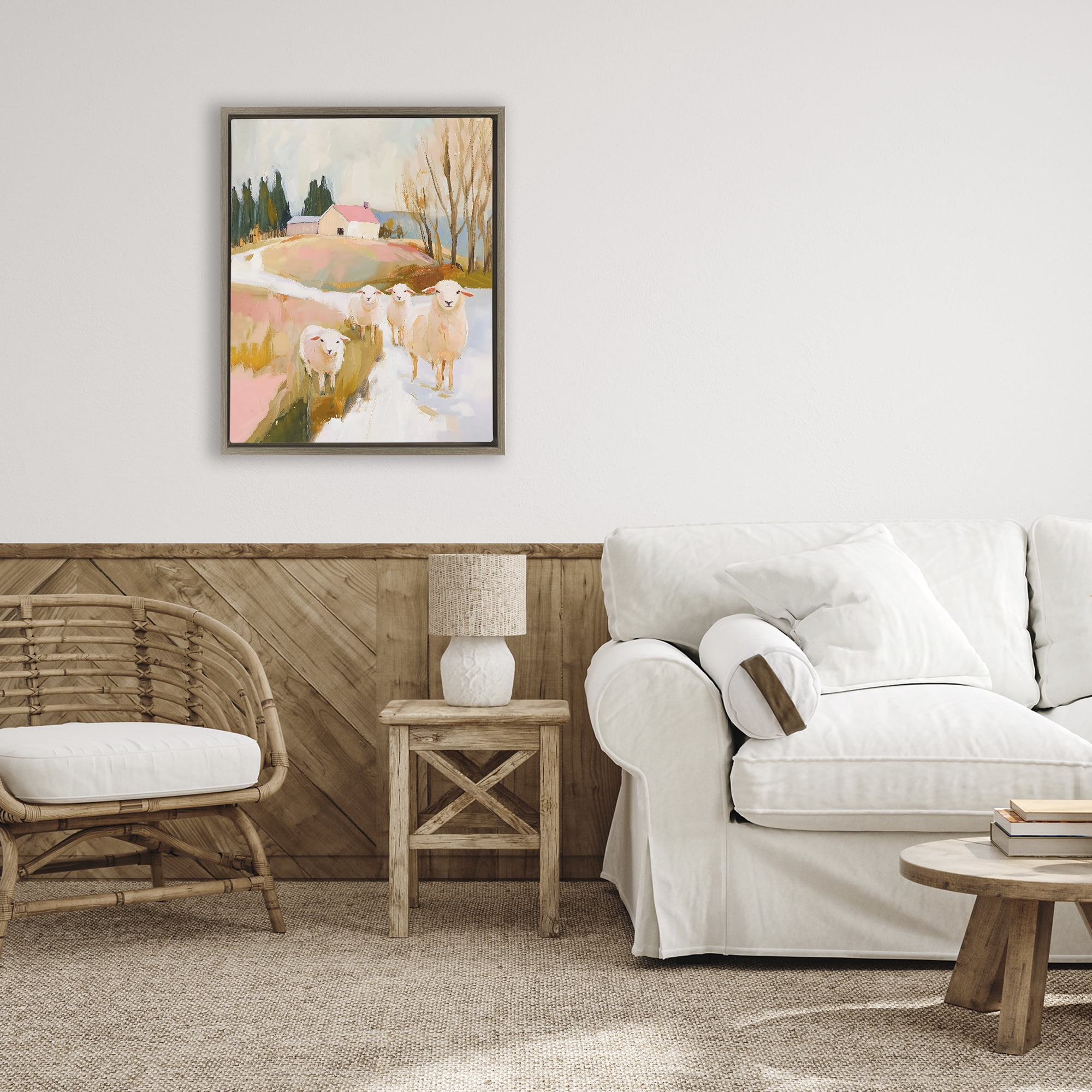 Stupell Industries Sheep on the Roadside Pasture Brown Framed Floater Canvas Wall Art, design by The Prints Vibe