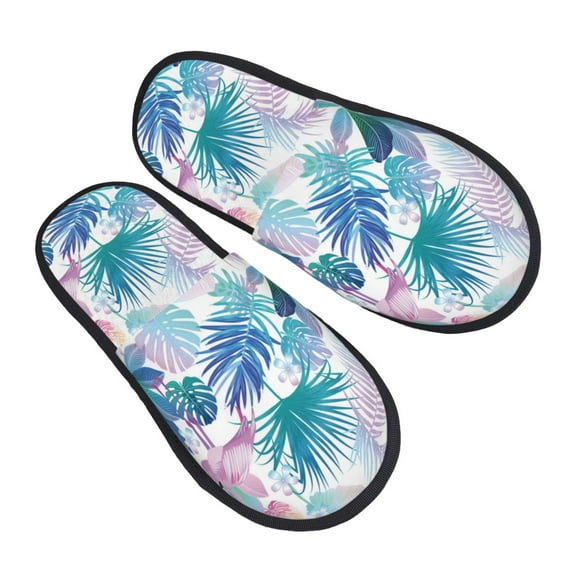 House Slippers for Women Men - Flamingo Palm Leaves Lightweight House Shoes Fuzzy Slippers, Soft Slip-On Cozy House Slippers for Woman Indoor Outdoor