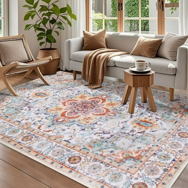 ARJINCUTE Non Slips Boho Area Rugs 8'x10', Vintage Large Decor Floor Carpet, Machine Washable, Foldable, No Shedding