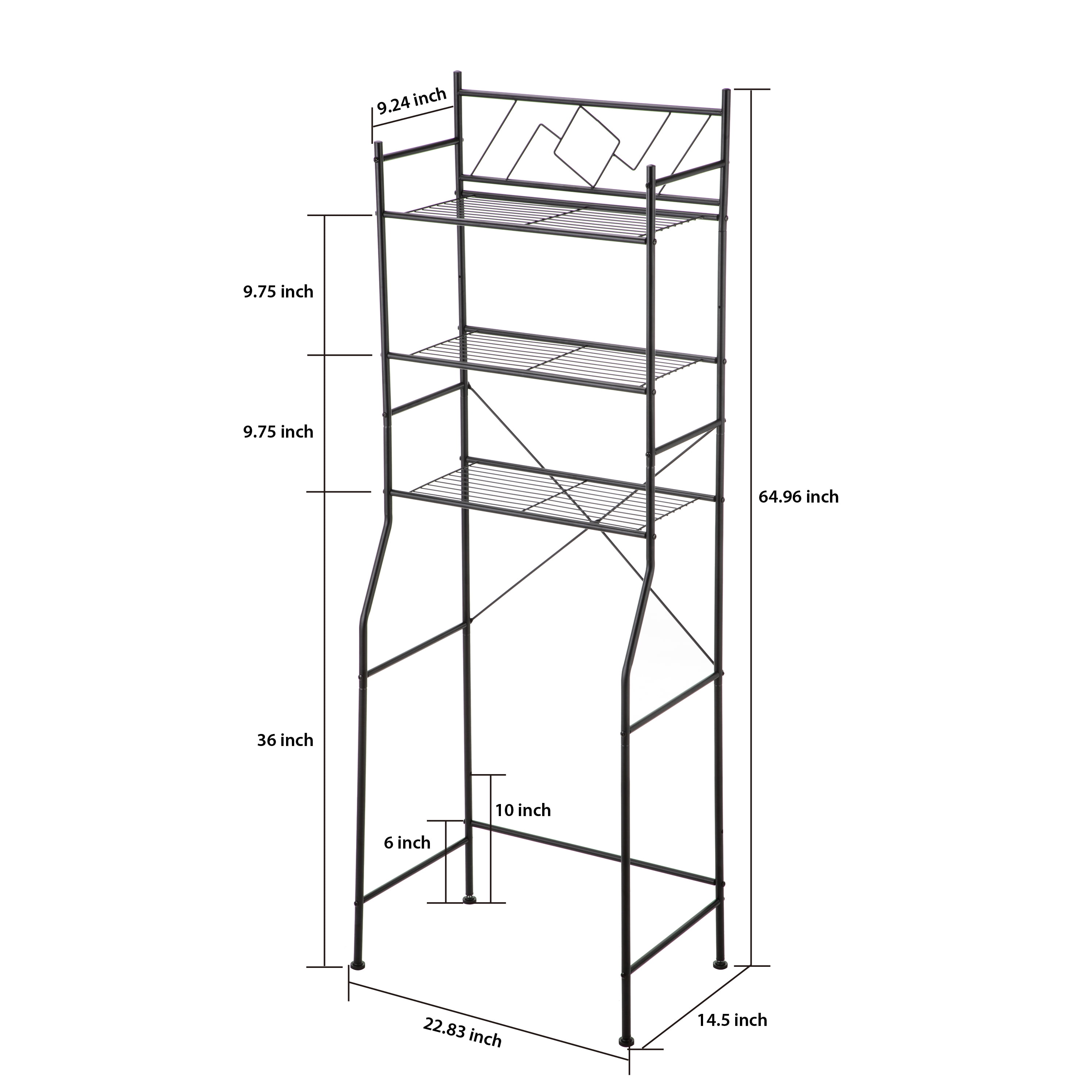 Home Zone Living 3-Tier Over the Toilet Bathroom Storage Organizer with Wide Stabilizing Base, Matte Black