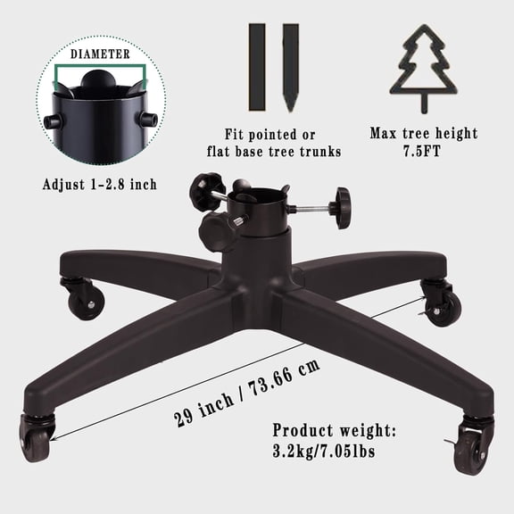 Rolling Artificial Christmas Tree Stand Base Movable Fake Tree Stand for Artificial Christmas Trees up to 7.5 feet Tall Green Skirt Set (Black, 29)