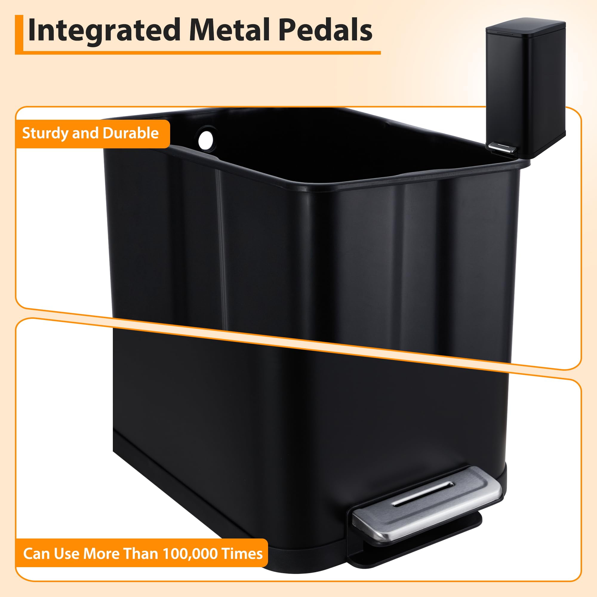 13 Gallon Tall Kitchen Garbage Can, Hands-Free Stainless Steel Trash Can with Lid Soft Close, Step Pedal, Slim Rectangular Fingerprint-Resistant Kitchen Trash Can with Removable Inner Bucket