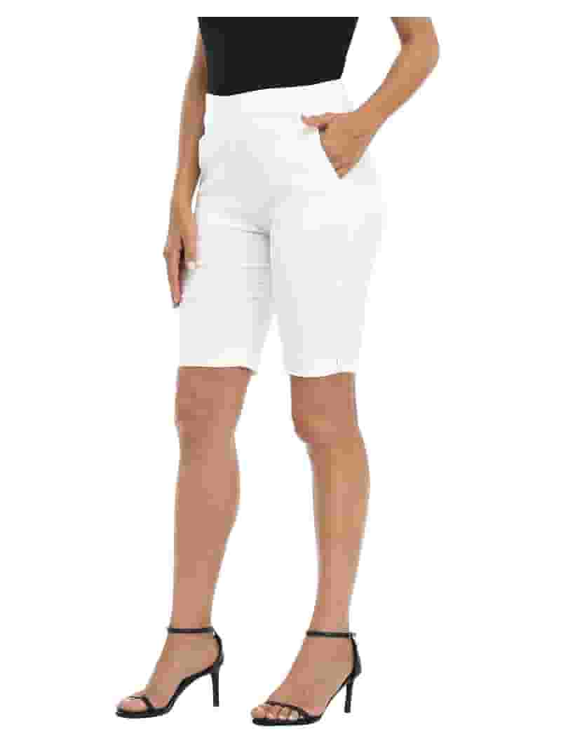 ショートパンツ DARKPARK Women Shorts Burmudas 412320 WTR36PFAC77 WHITE HDE Women's Solid White Mid Rise Pull On Bermuda Shorts with