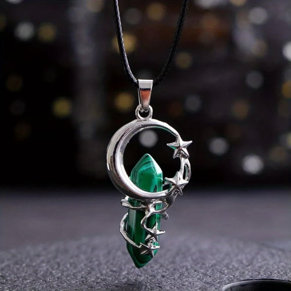 QQTDFG Malachite Gems Moon Star Crystal Necklace Magic Reiki Healing Amulet-default