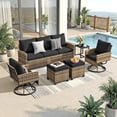 thumbnail image 5 of 6 Pieces Outdoor Swivel Patio Furniture Set, Wicker Sectional Couch Conversations Sets Rattan Sofa with 360° Swivel Rocking Chairs for Porch Backyard Garden-Yellow, 5 of 8