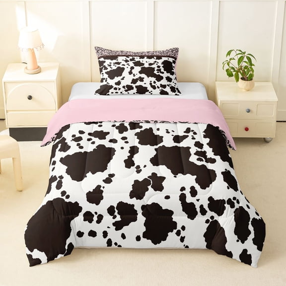 Homewish Bohemian Farm Animals Print Twin Comforter Sets,Vintage Paisley Bedding Set,Pink,Pink Reversible,2-Piece,1 Comforter and 1 Pillowcase