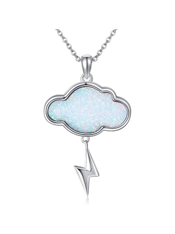 Cloud Necklace for Women 925 Sterling Silver Opal Cloud Lightning Bolt Pendant Necklace Cloud Jewelry