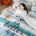 thumbnail image 4 of Manfei Beach Marine Bedding King Size, Lodge Cabin Bedding Sets King Size, Seashell Starfish Reversible Comforter Sets with Sheets, Super Cozy Room Decoration, 7-Piece, 4 of 6