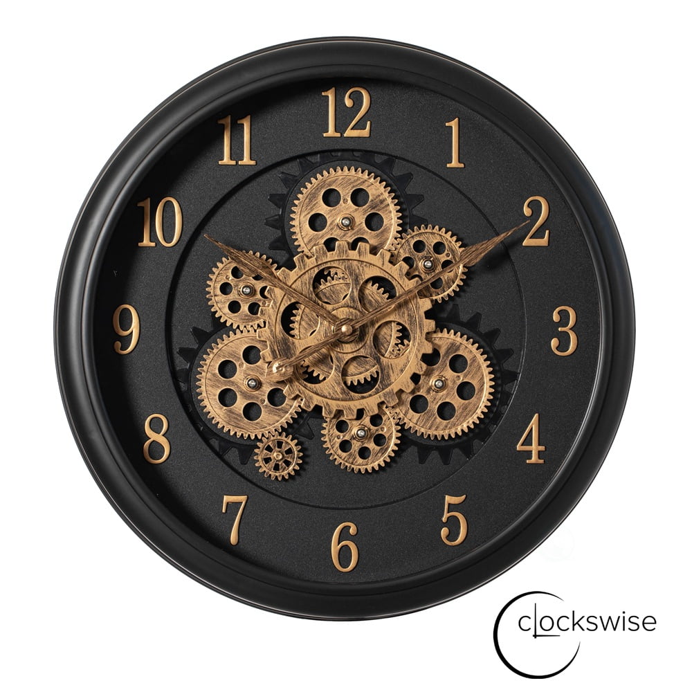 Clockswise 16'' Industrial Exposed Rotating Gear Wall Clock Steampunk Aesthetic with Vintage-Inspired Design Rustic Accents & Mechanical Charm Perfect for Living Room Bedroom Office or Entryway Décor