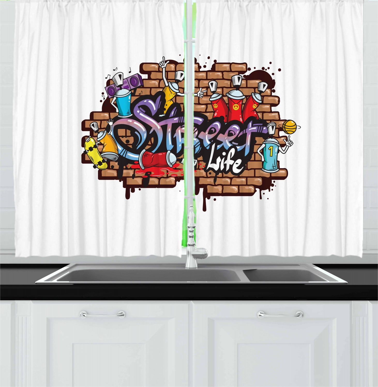 Youth Curtains 2 Panels Set Urban World Street Life Graffiti Art Spraycan Characters And Drippy Blotchy Letters Window Drapes For Living Room Bedroom 55w X 39l Inches Multicolor By Ambesonne Walmart Com