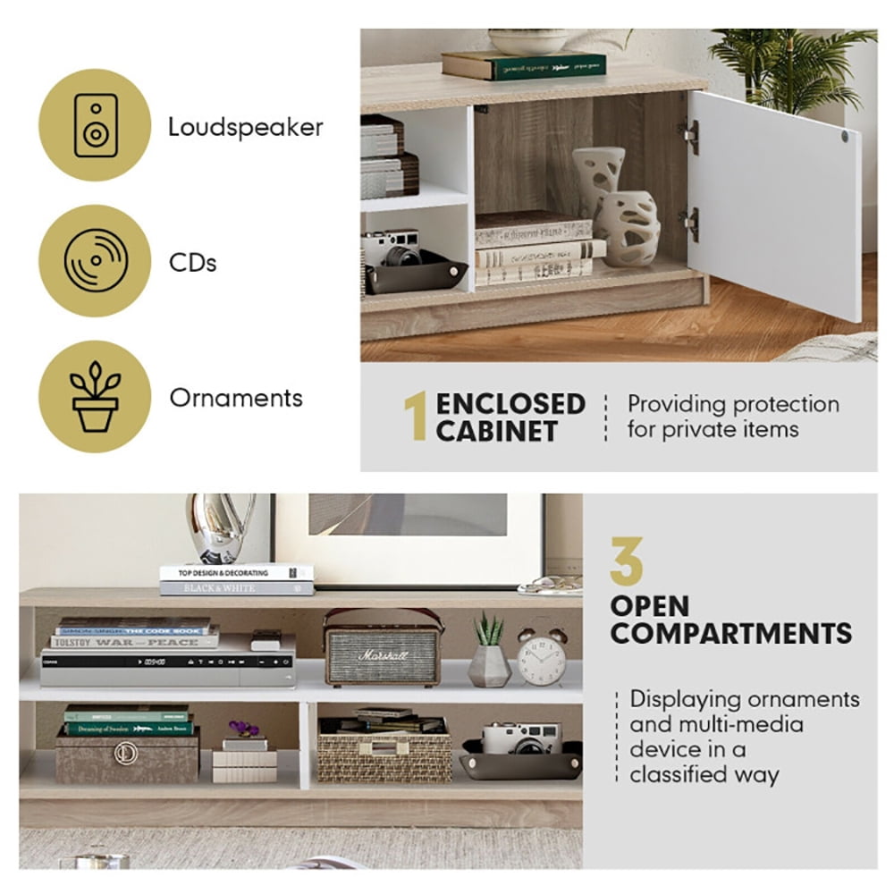Finihen TV Stand, TV Cabinet, 63 Inch TV Stand with Push-to-Open Door Cabinet for TVs up to 75 Inch, for Living Room, Bedroom, White