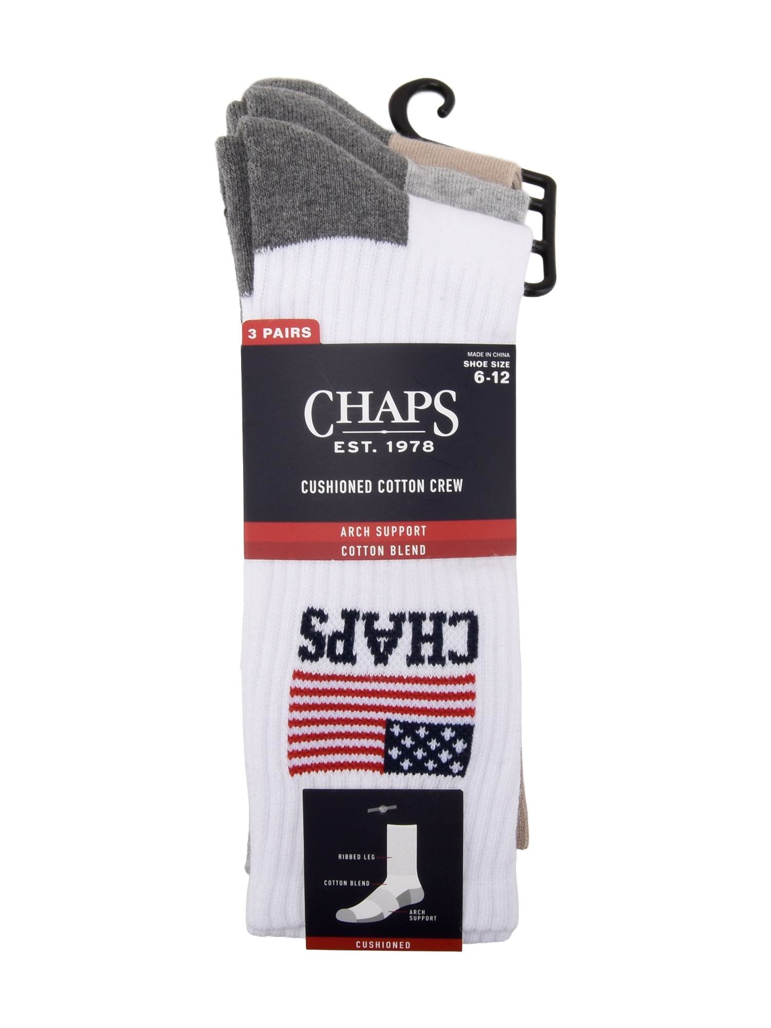Chaps Embroidery Athletic Crews 3-Pack Men's Sock Size 10-13