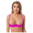 thumbnail image 2 of iiniim Woman's Lace Sheer Shelf Bra Lingerie Underwired Balconette 1/4 Cup Hollow Out Bralette Rose B 5XL, 2 of 7