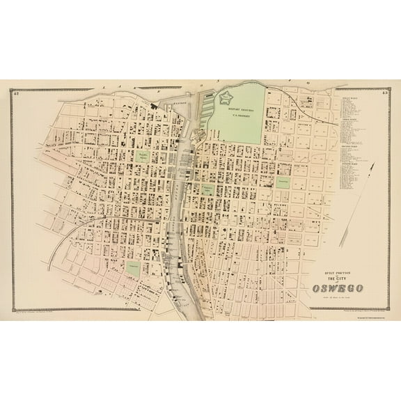 Historic City Map - Oswego New York - Stone 1866 - 23 x 38.16 - Vintage Wall Art