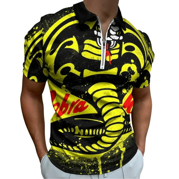 Men's Cobra K-a Short Sleeve Zipper Casual Slim Fit Printed Golf Polo Shirt Tops
