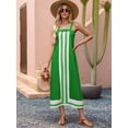 thumbnail image 2 of Women Bohemian Floral Dress Summer Casual Color Block Maxi Beach Overall Dress Coverups Green XL, 2 of 6