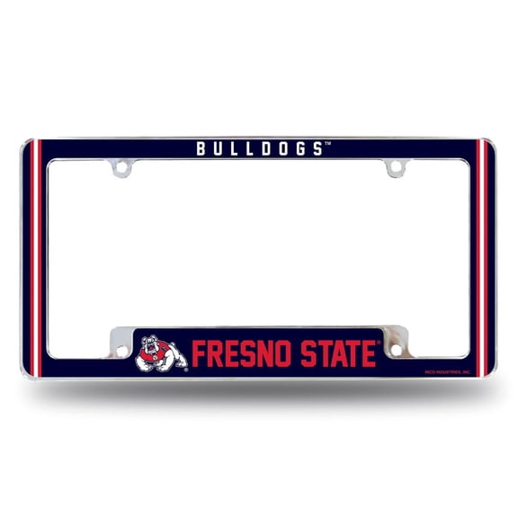 Fresno State NCAA Bulldogs Chrome Metal License Plate Frame with Full Frame Team Color Graphics