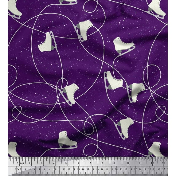 Soimoi Purple Cotton Poplin Fabric Ice Skates Travel Print Fabric by Yard 42 Inch Wide