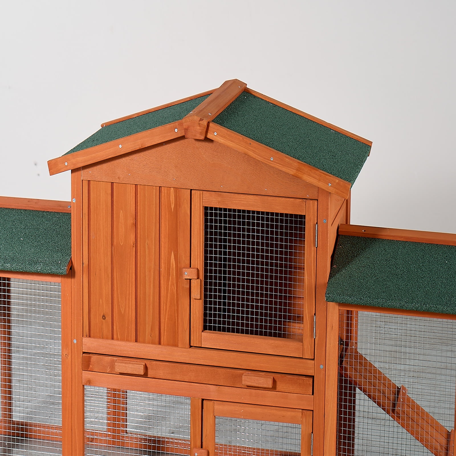 Zephypaws 90" Wooden Rabbit Hutch,Bunny Cage Pet Playpen House Enclosure with Double Side Run Boxes,No Leak Tray,Ramp,for Guinea Pig and Small Animals,Brown