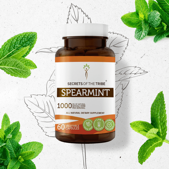 Secrets Of The Tribe Spearmint Capsules Dietary Supplement, Natural Herbal Capsules for Digestive Support, Spearmint (Mentha spicata) Dried Leaf, 60 Capsules